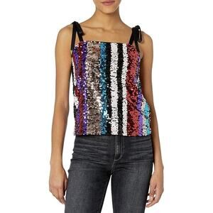 Armani Exchange Sequin Tie Shoulder Tank Multicolor Party Top Size M